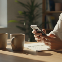 Shopper comparing products while checking summer sale deals on a phone at home