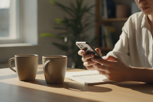 Shopper comparing products while checking summer sale deals on a phone at home