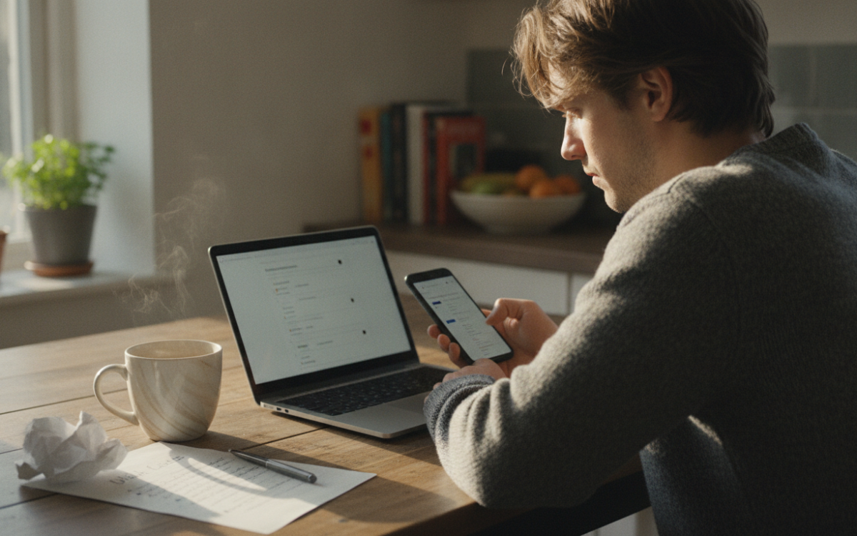 Shopper comparing prices to shop a flash sale wisely at home