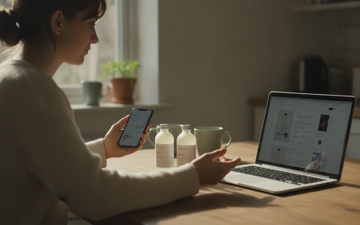Shopper comparing products and prices to spot a real deal